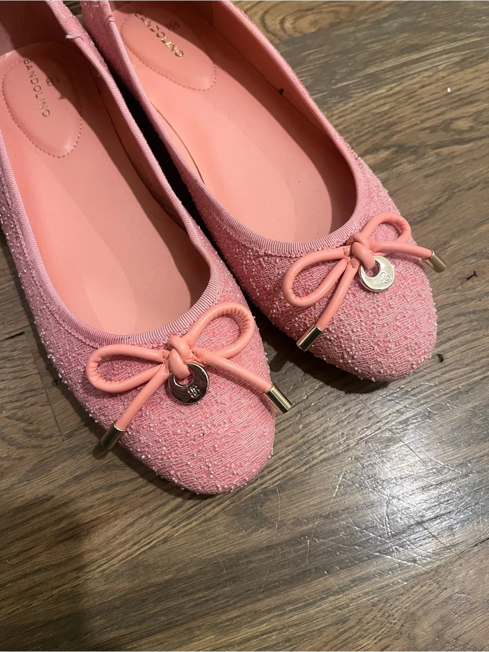 Bandolino Payly Ballet Flat Bow Pointed Toe Colar Pink Apricot Size 9